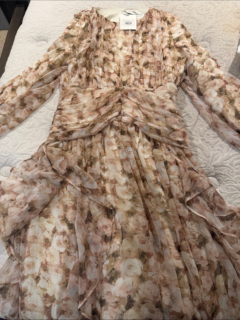 Long-Sleeve Floral Chiffon Maxi Dress - Blush Floral